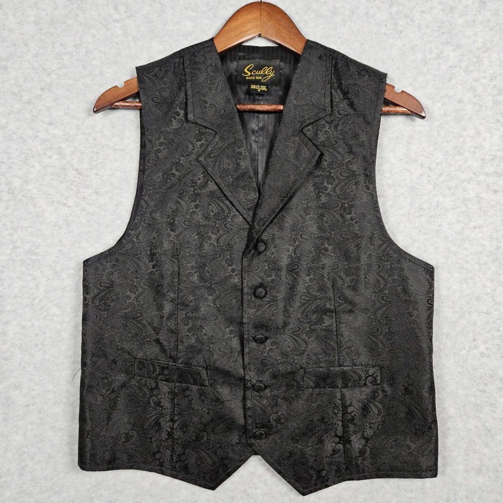Scully Men's Small Black Button Vest Waistcoat Paisley Western Formal Steampunk